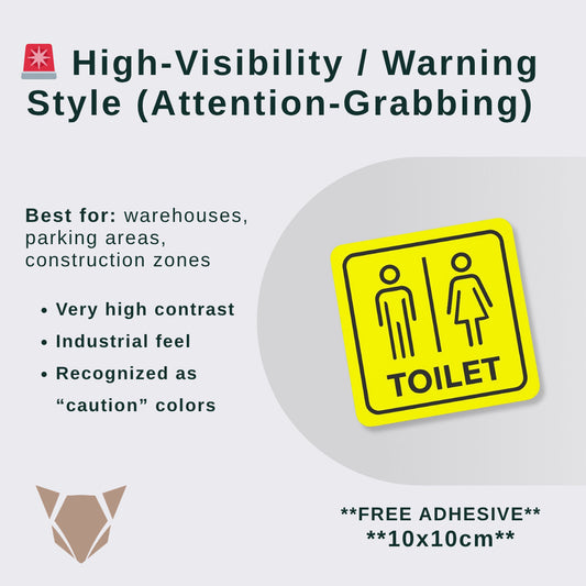 Toilet Sign Line Art Style | Rectangular and Square Door Sign with Free Adhesive