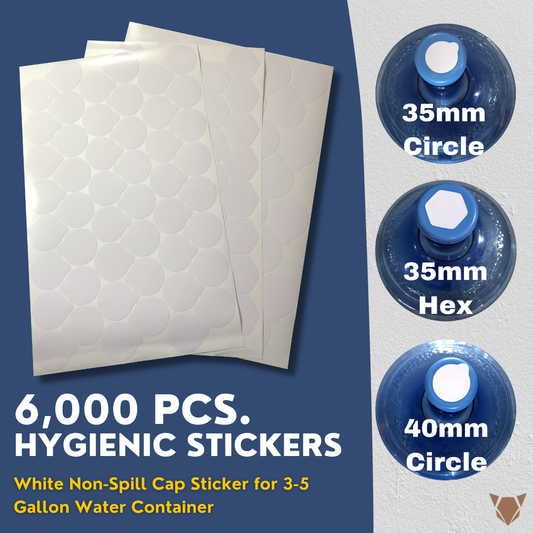 6,000 pcs. Hygienic Sticker for Non-Spill Cap 5 Gal. Container