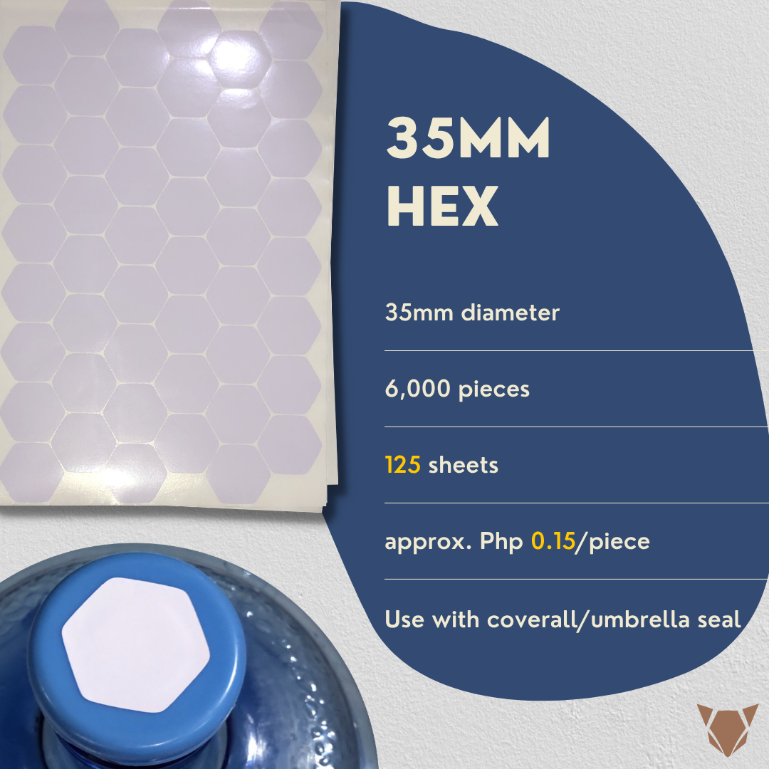6,000 pcs. Hygienic Sticker for Non-Spill Cap 5 Gal. Container