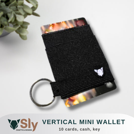 Vertical Minimalist EDC Wallet | Double-Layered Elastic Card Holder with Keyring