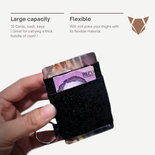 Vertical Minimalist EDC Wallet | Double-Layered Elastic Card Holder with Keyring