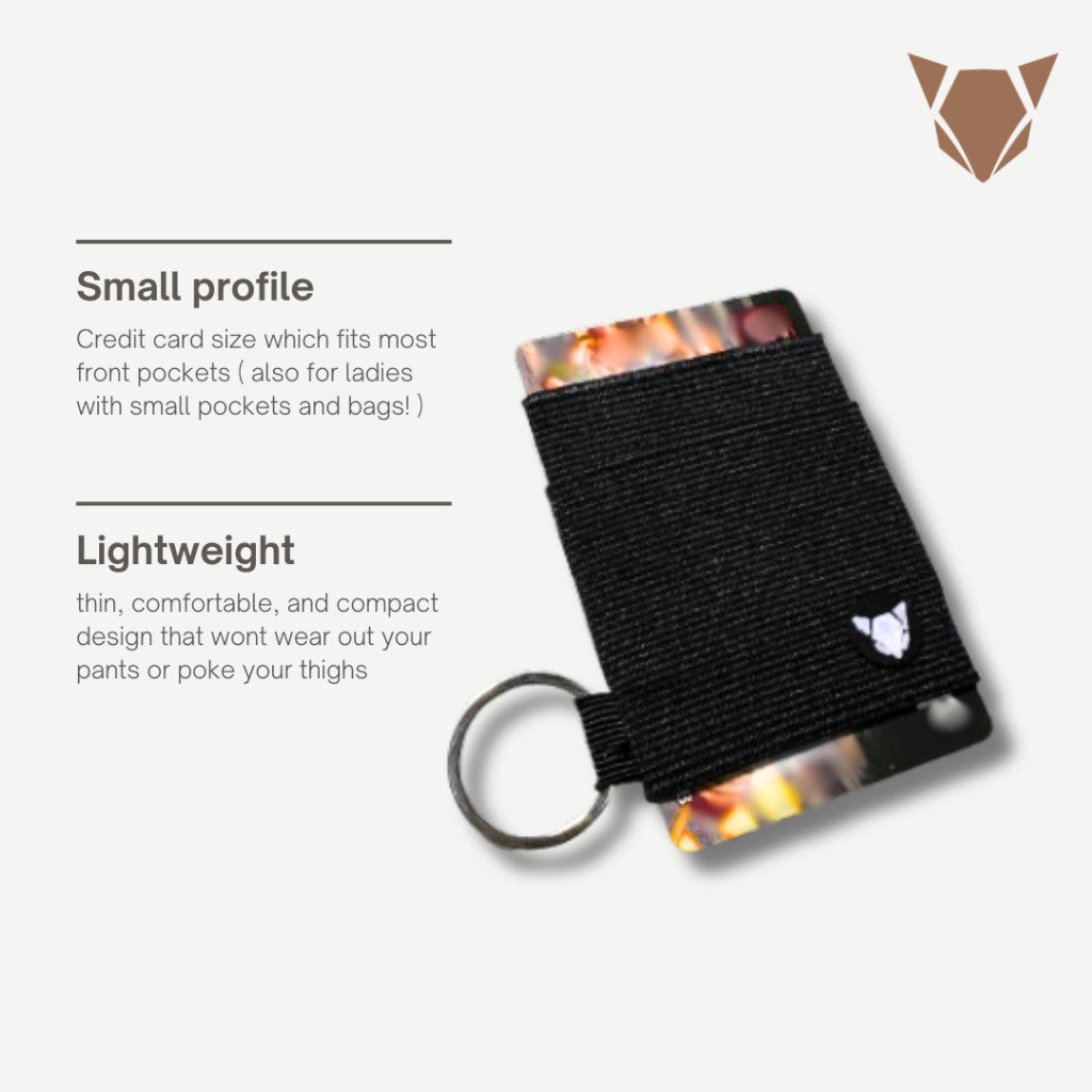 Vertical Minimalist EDC Wallet | Double-Layered Elastic Card Holder with Keyring