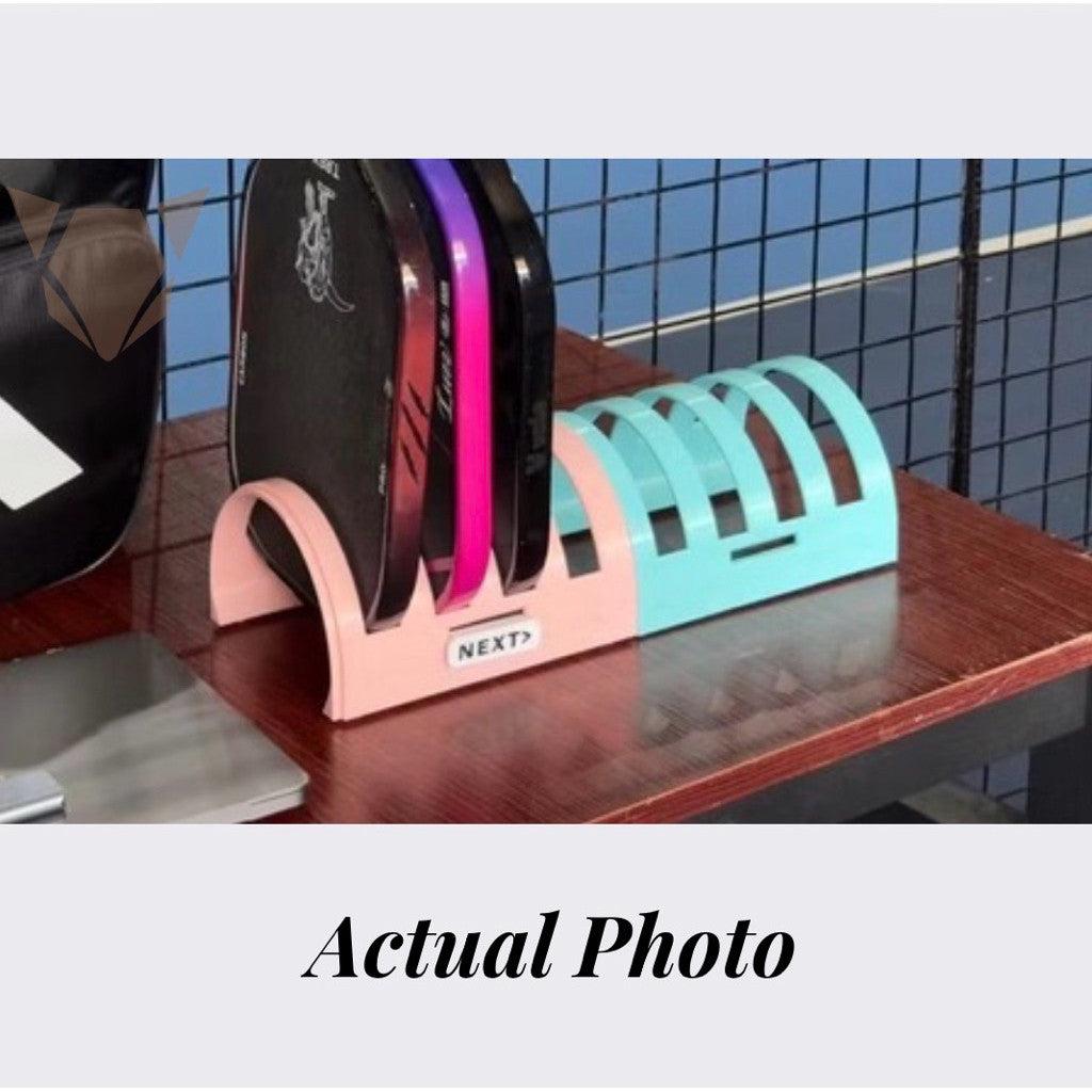 Modular Pickleball Paddle Rack with Next Up Tag | Portable Paddle Holder Organizer