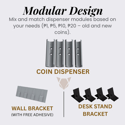 PH Peso Coin Dispenser | Modular Wall or Tabletop Mount Change Organizer