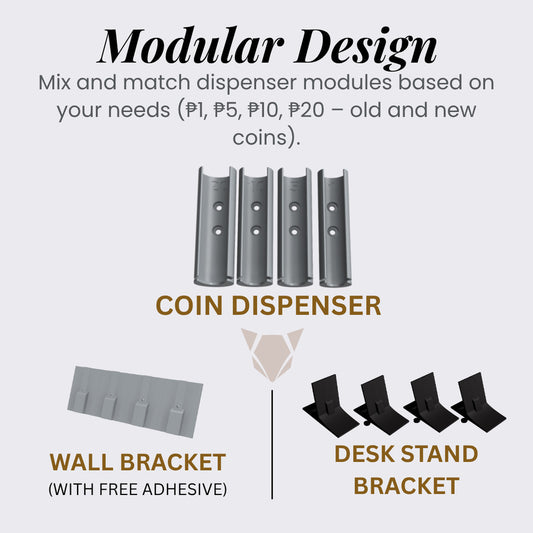 PH Peso Coin Dispenser | Modular Wall or Tabletop Mount Change Organizer