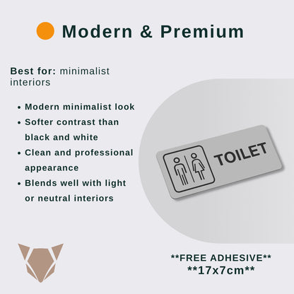 Toilet Sign Line Art Style | Rectangular and Square Door Sign with Free Adhesive