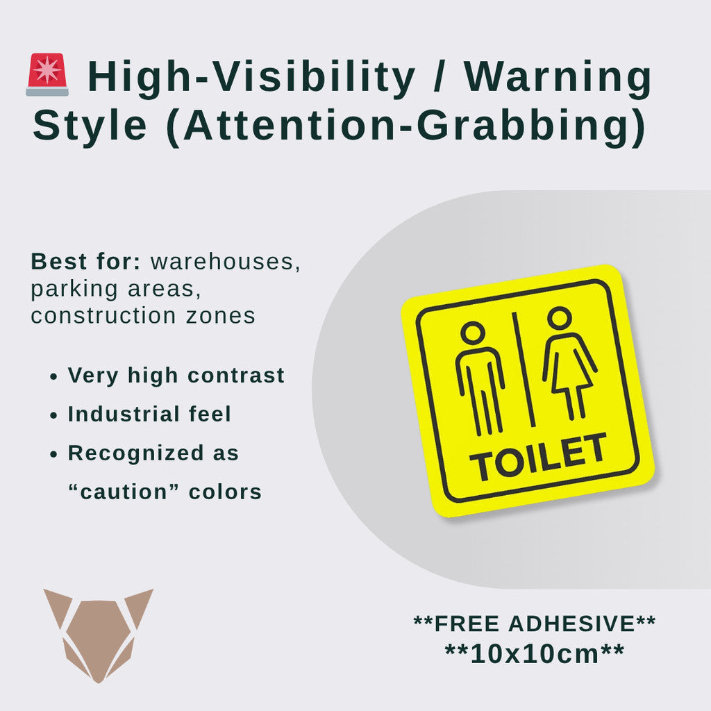 Toilet Sign Line Art Style | Rectangular and Square Door Sign with Free Adhesive