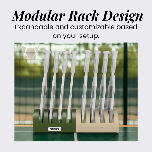 Modular Pickleball Paddle Rack with Next Up Tag | Portable Paddle Holder Organizer