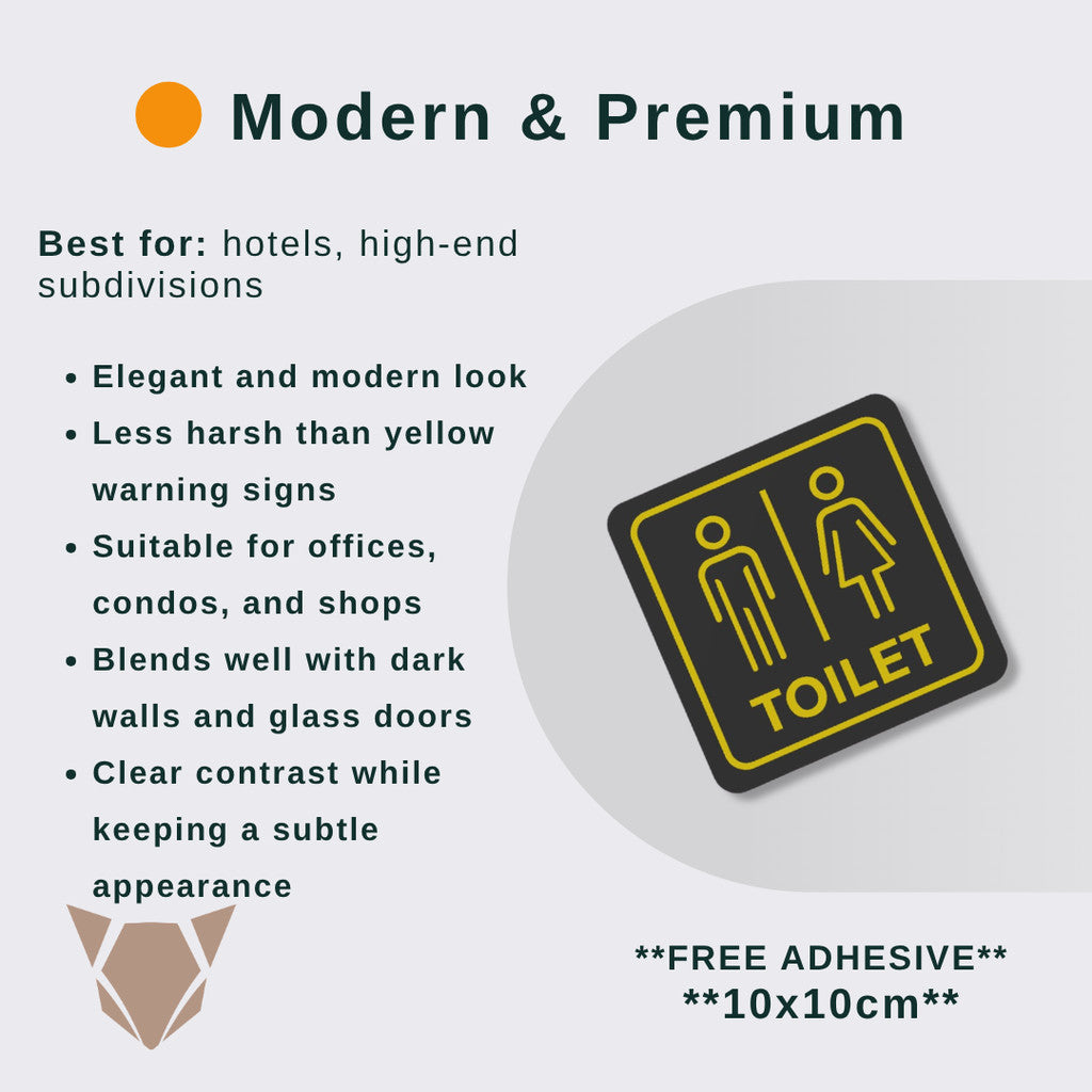 Toilet Sign Line Art Style | Rectangular and Square Door Sign with Free Adhesive