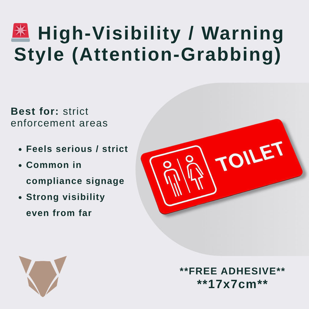 Toilet Sign Line Art Style | Rectangular and Square Door Sign with Free Adhesive