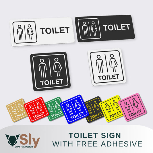Toilet Sign Line Art Style | Rectangular and Square Door Sign with Free Adhesive